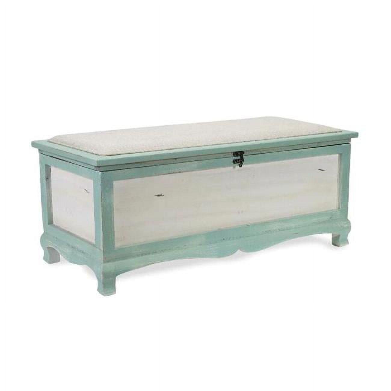 Contemporary Green Wooden Storage Bench with Cushioned Seat