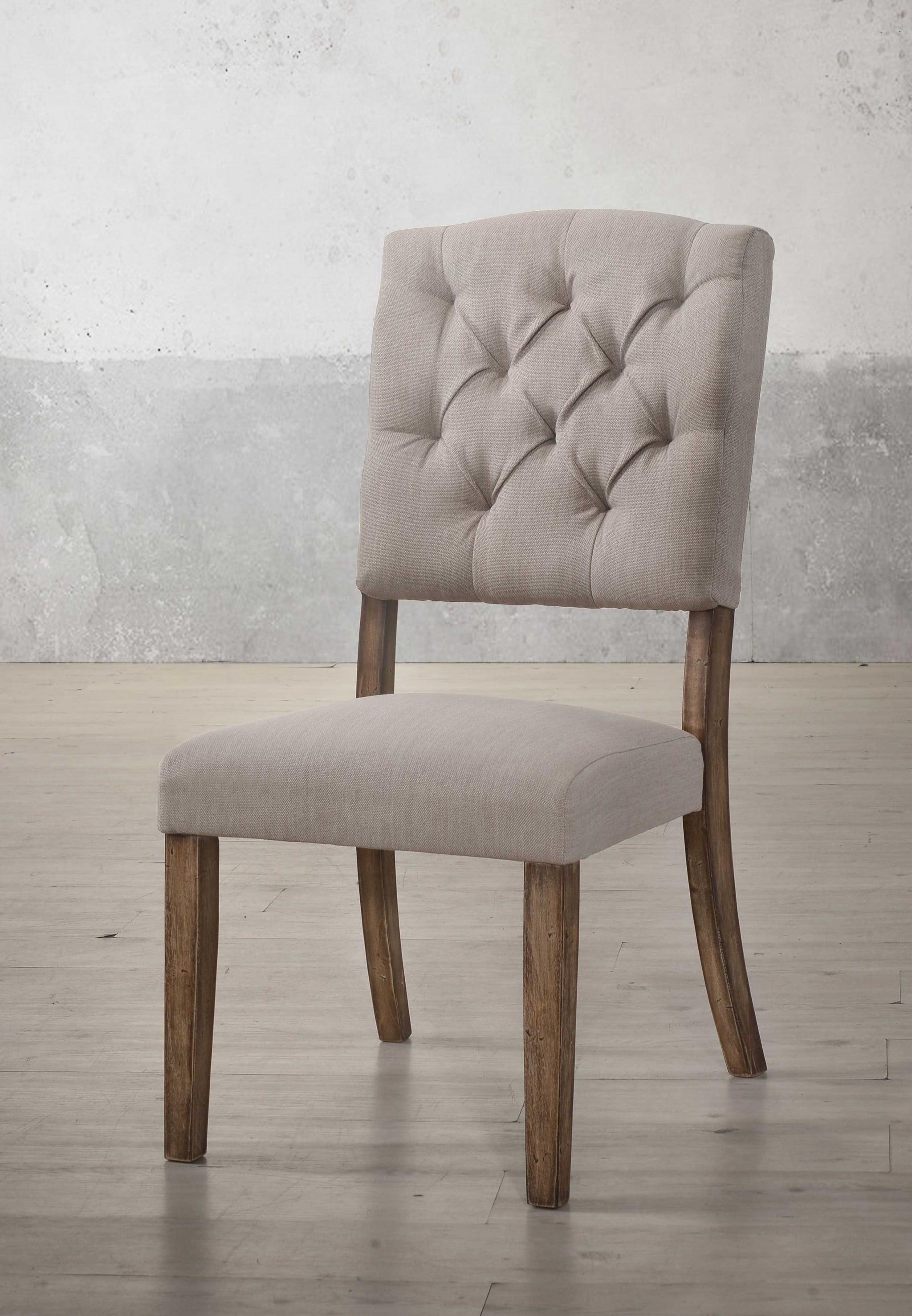 Cream Linen Upholstered Side Chair with Weathered Oak Legs