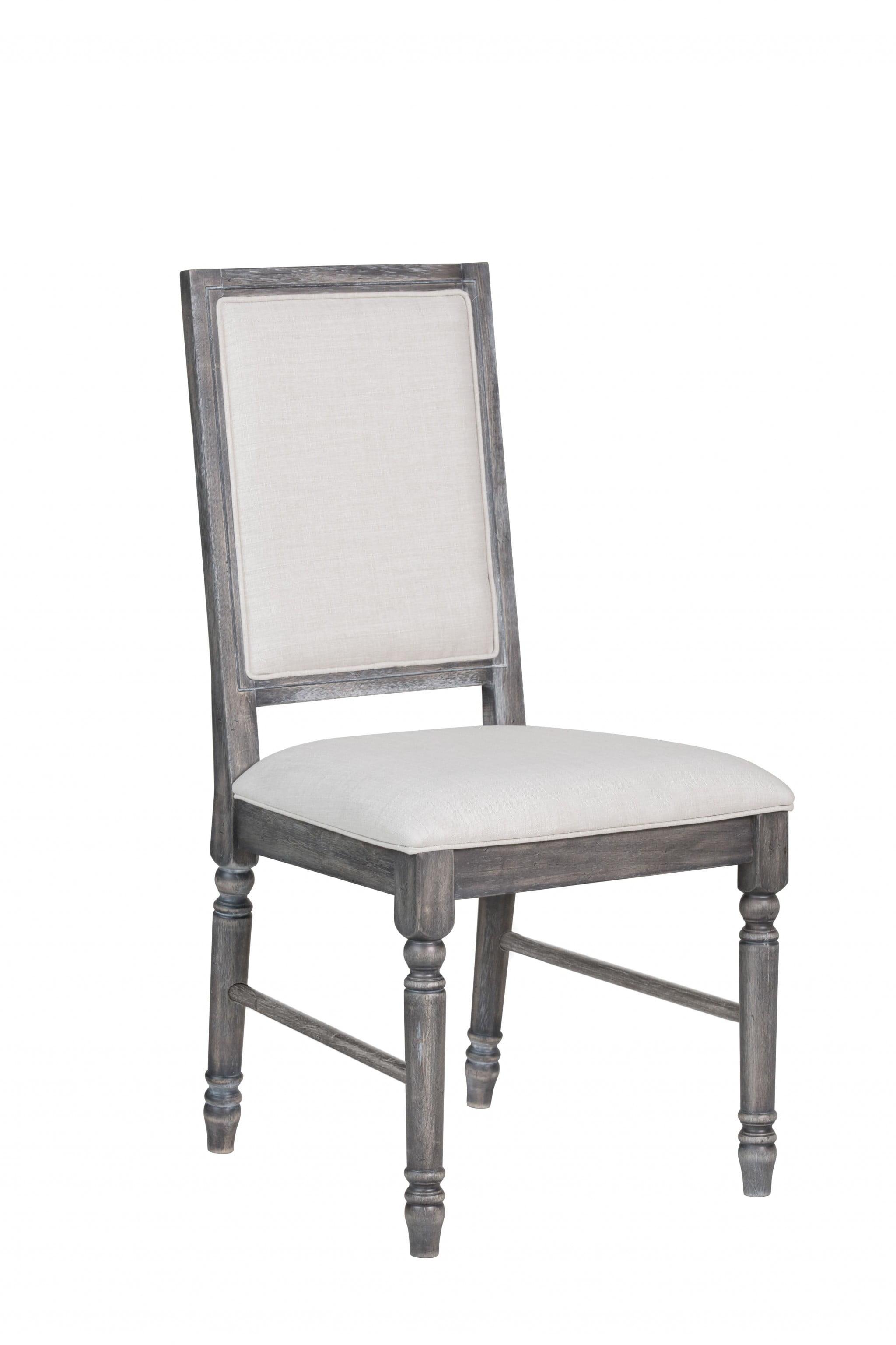 Gray Linen Upholstered Side Chair with Wood Legs, Set of 2