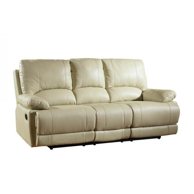 Beige Faux Leather Reclining Sofa with Pillow-Top Arms