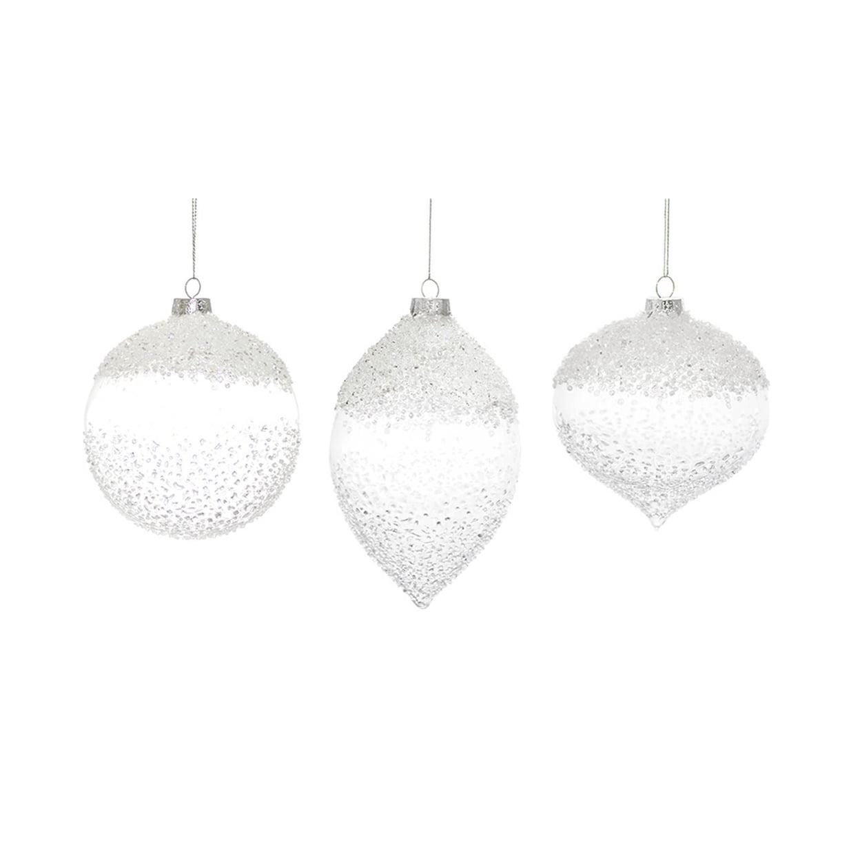 White Beaded Glass Drop Ornaments Set of 6