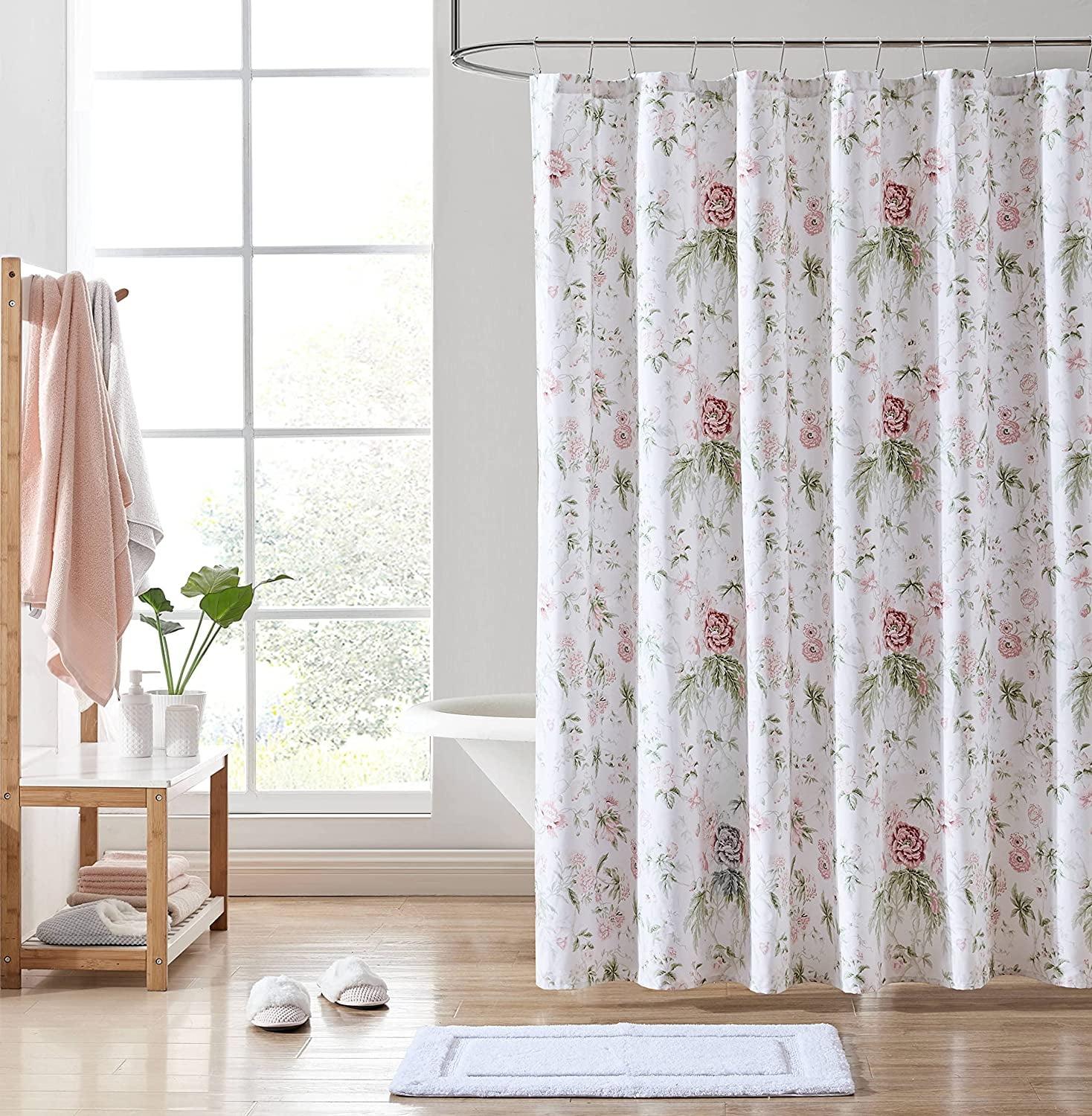 Breezy Floral Pink Cotton Hookless Shower Curtain