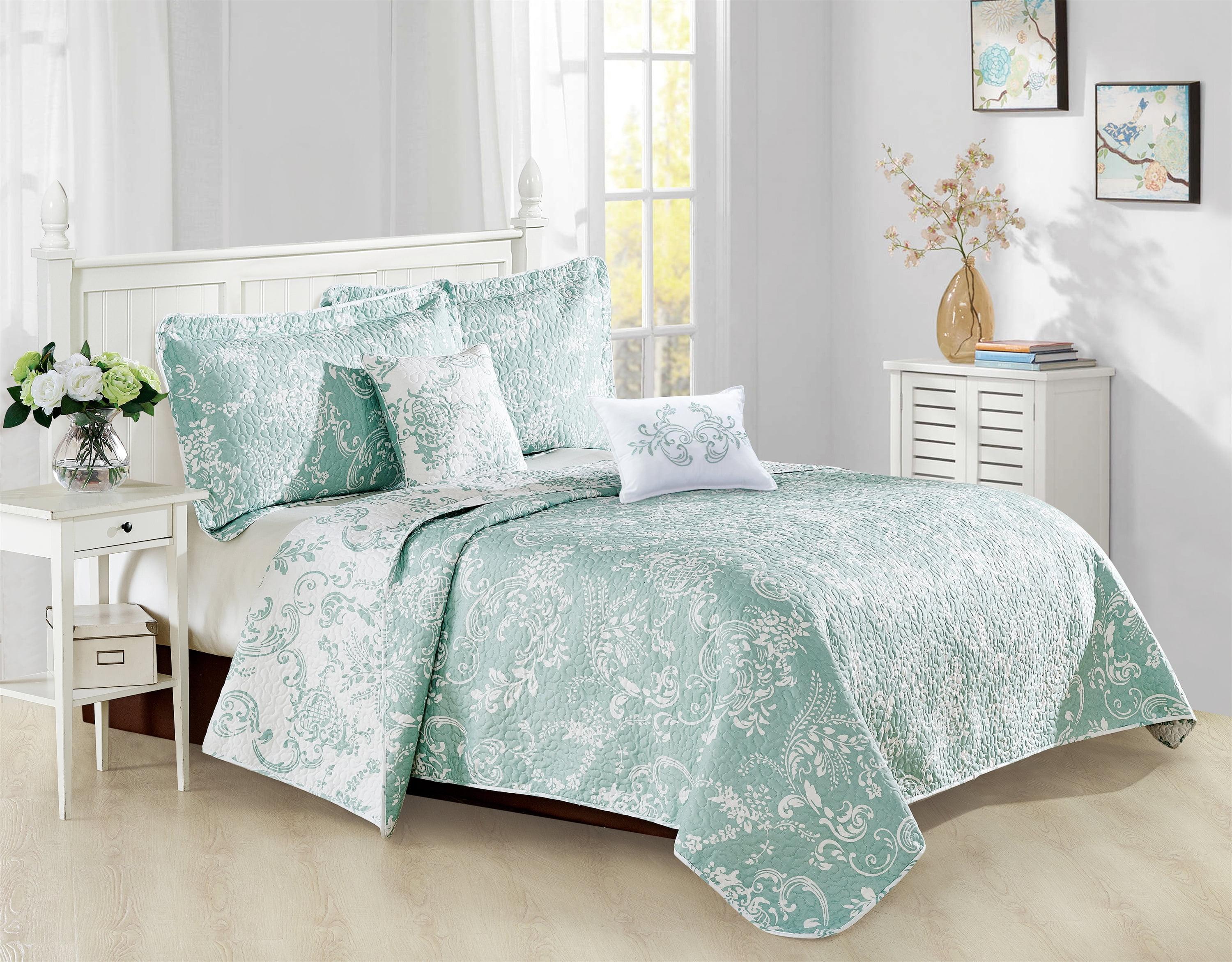 Teal Turquoise Reversible Microfiber Queen Quilt Set