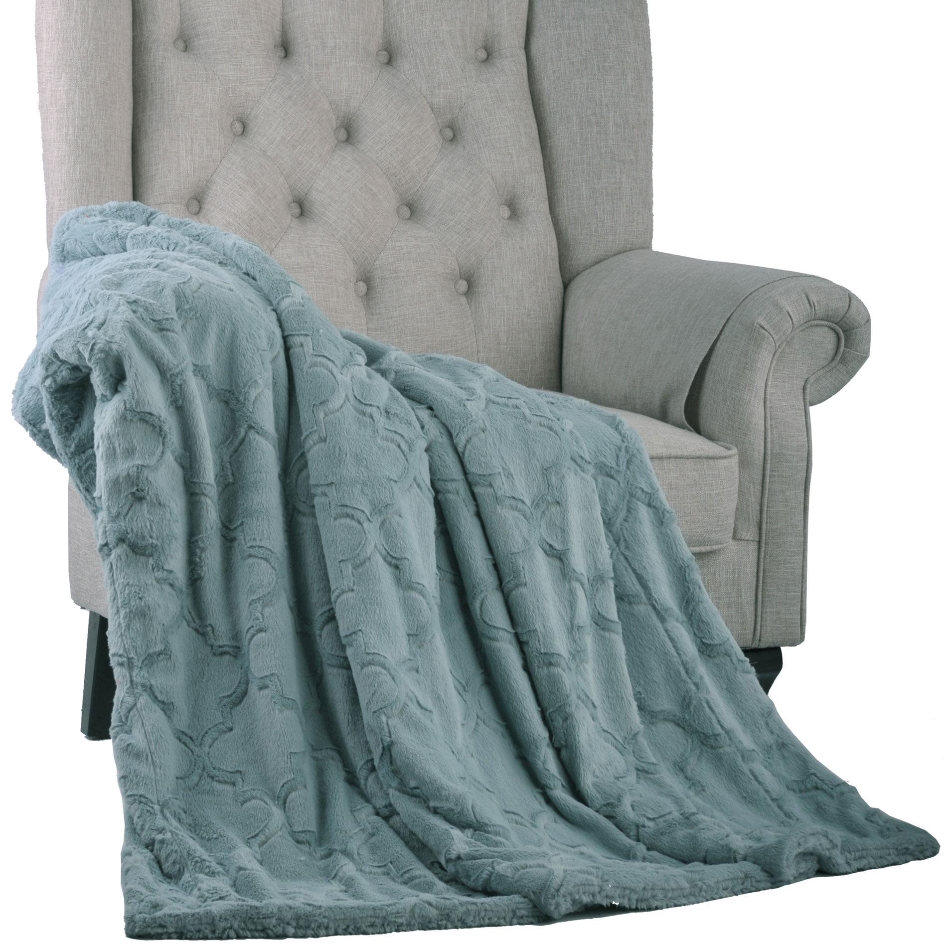 Home Soft Things Ashley Brushed Faux Fur Throw Blanket with Sherpa Back Soft Cozy Fluffy Fluzzy Lightweight Throw - Silver Blue - 60" x 80" Jumbo