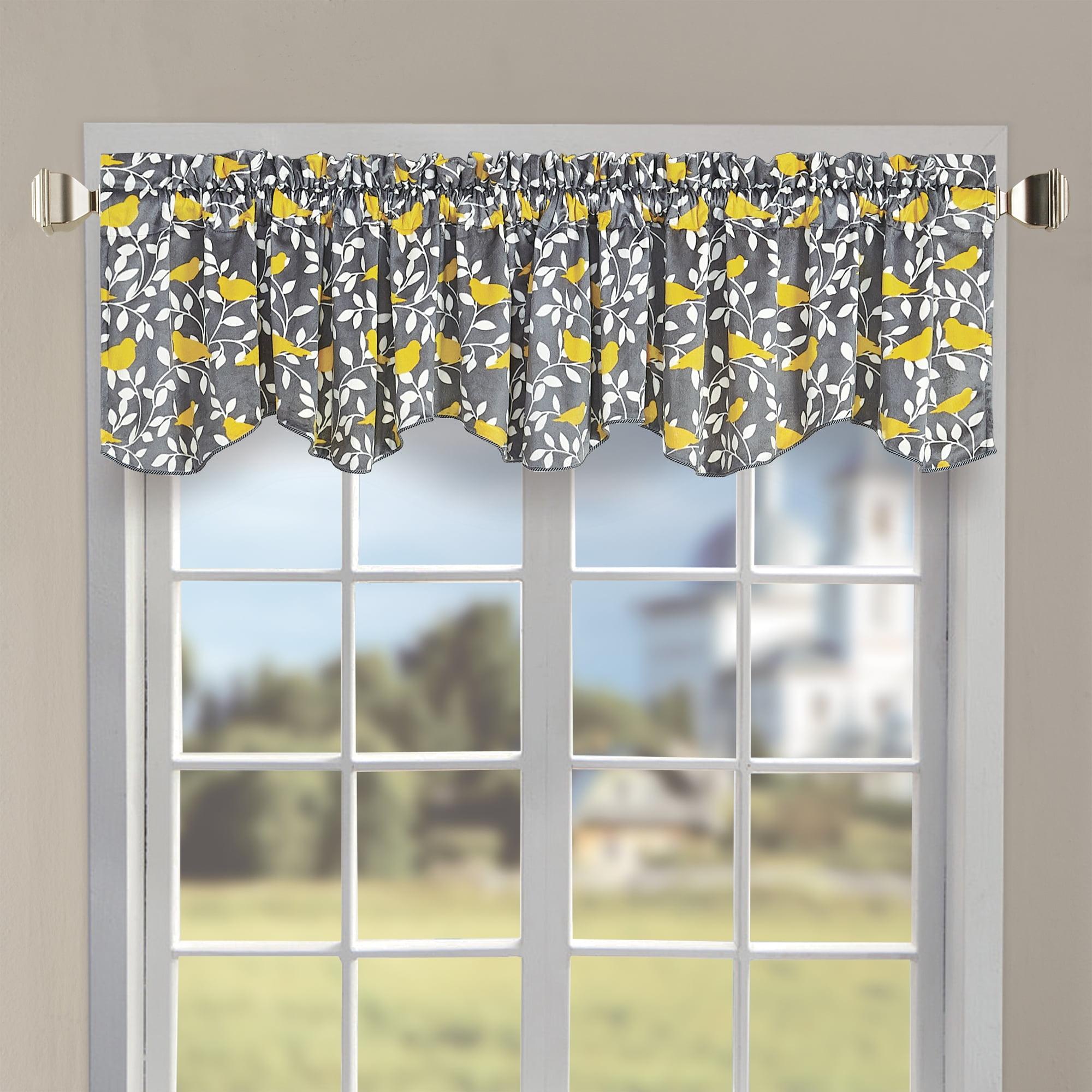 Canary Printed Grey and Yellow Microplush Rod Pocket Valance