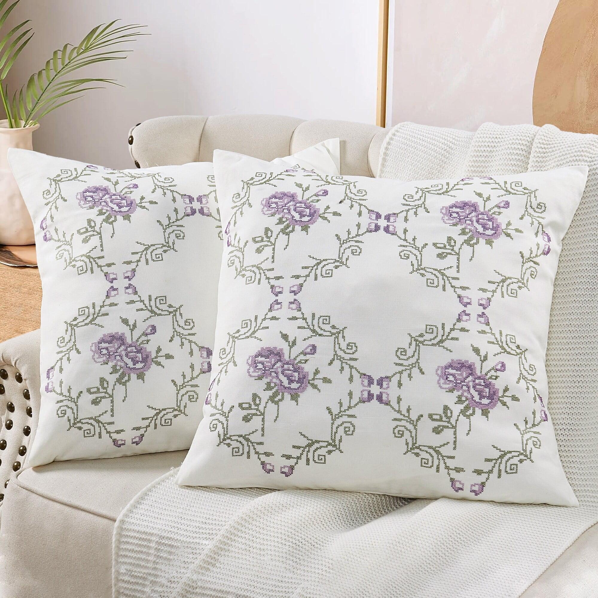 Home Soft Things Rose Embroidered Pillow Cover (Set of 2)