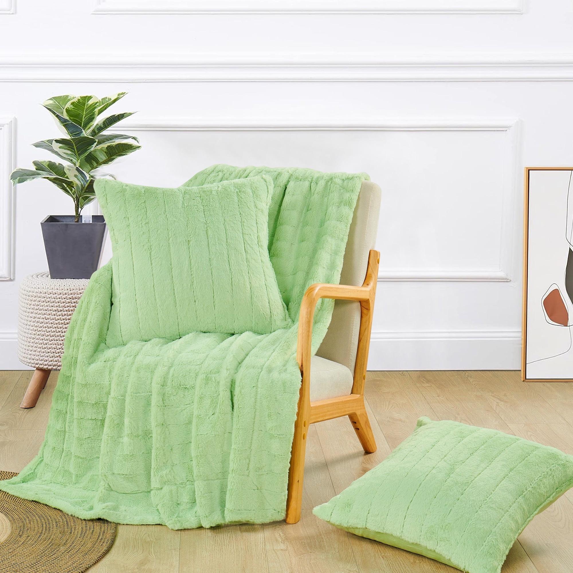 Home Soft Things Comfy Fluffy Throw & 2 Pillow Covers Combo - Nile Green - 50" x 60"/18" x 18"