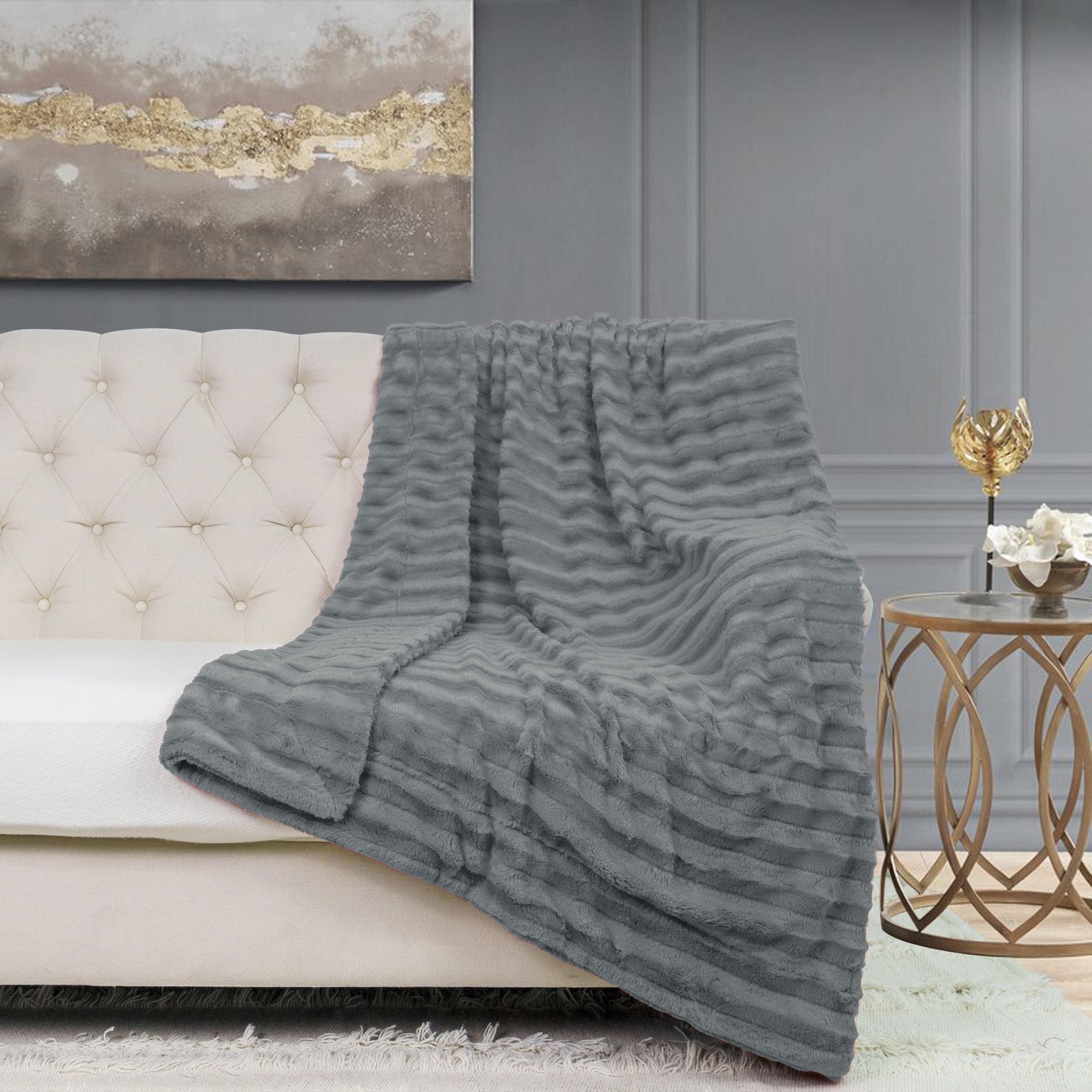 Luxurious Charcoal Double-Sided Faux Fur Throw, 50" x 60"