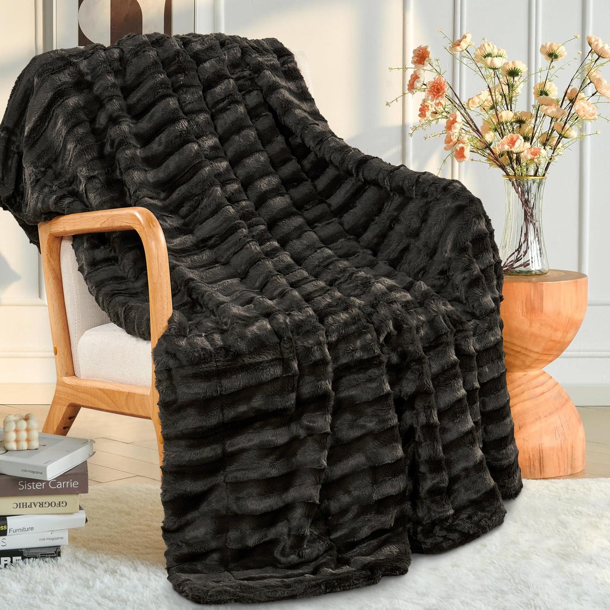 Home Soft Things Derby Double Sided Faux Fur Throw Blanket Solid Color Fuzzy Super Soft Cozy Plush Throw - Chocolate - 50" x 60"