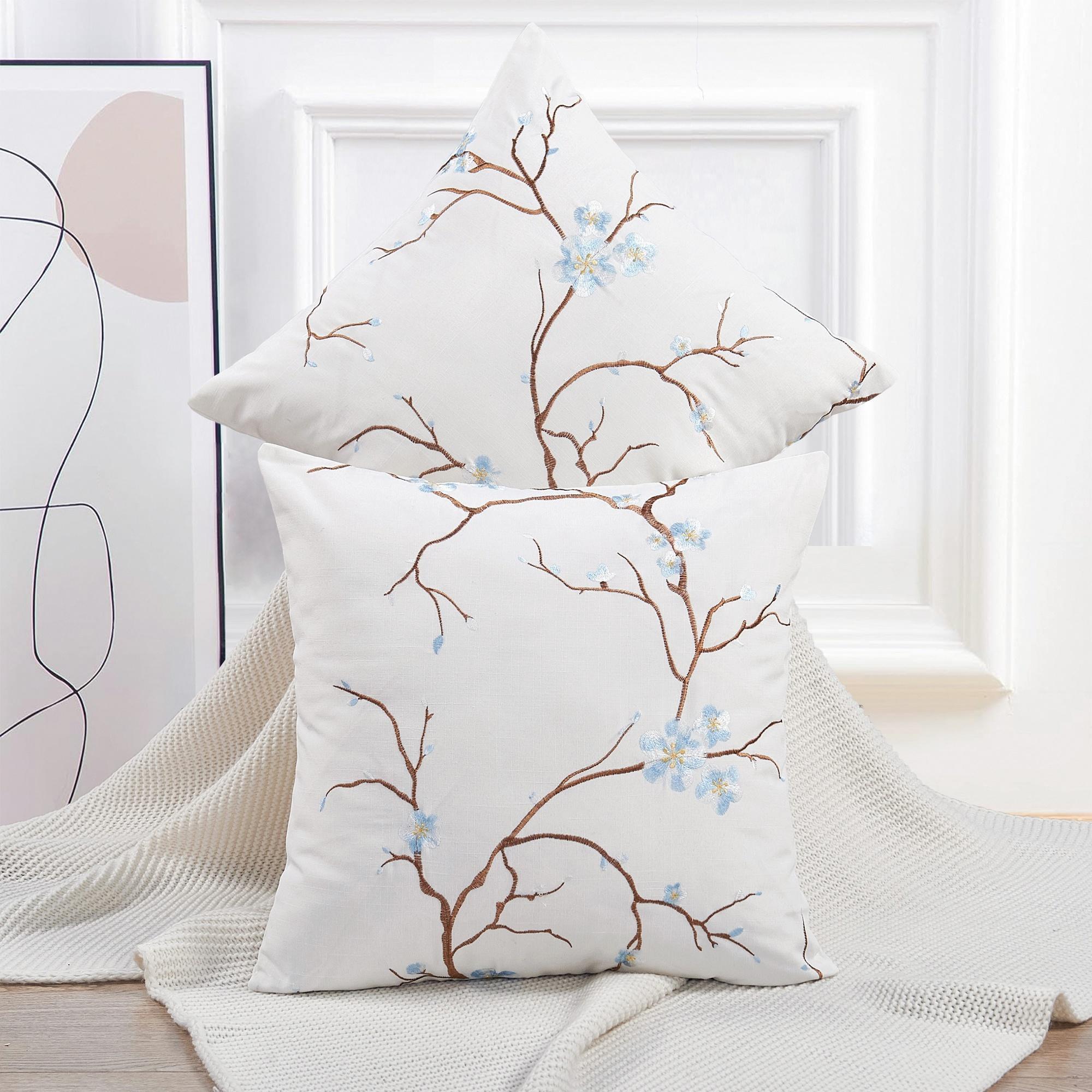 Cherry Blossom Light Blue Embroidered 20" x 20" Pillow Cover