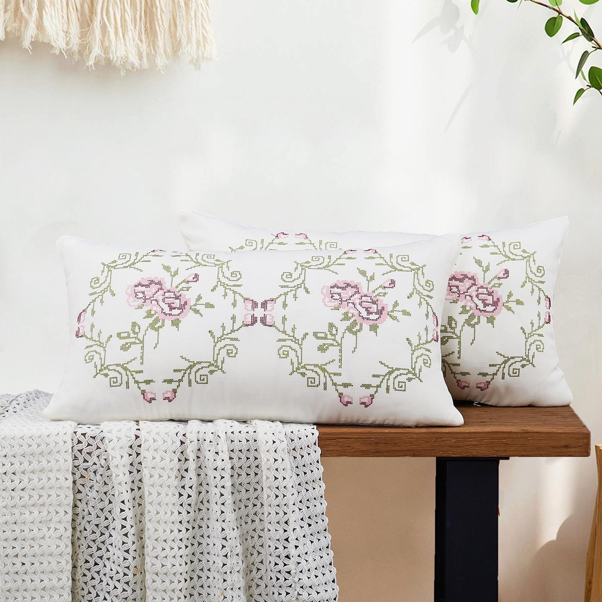 Rose Embroidered Pillow Cover