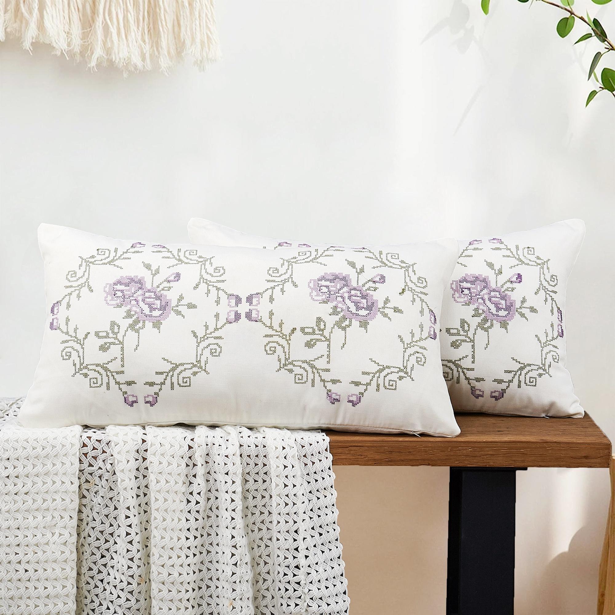 Rose Embroidered Pillow Cover