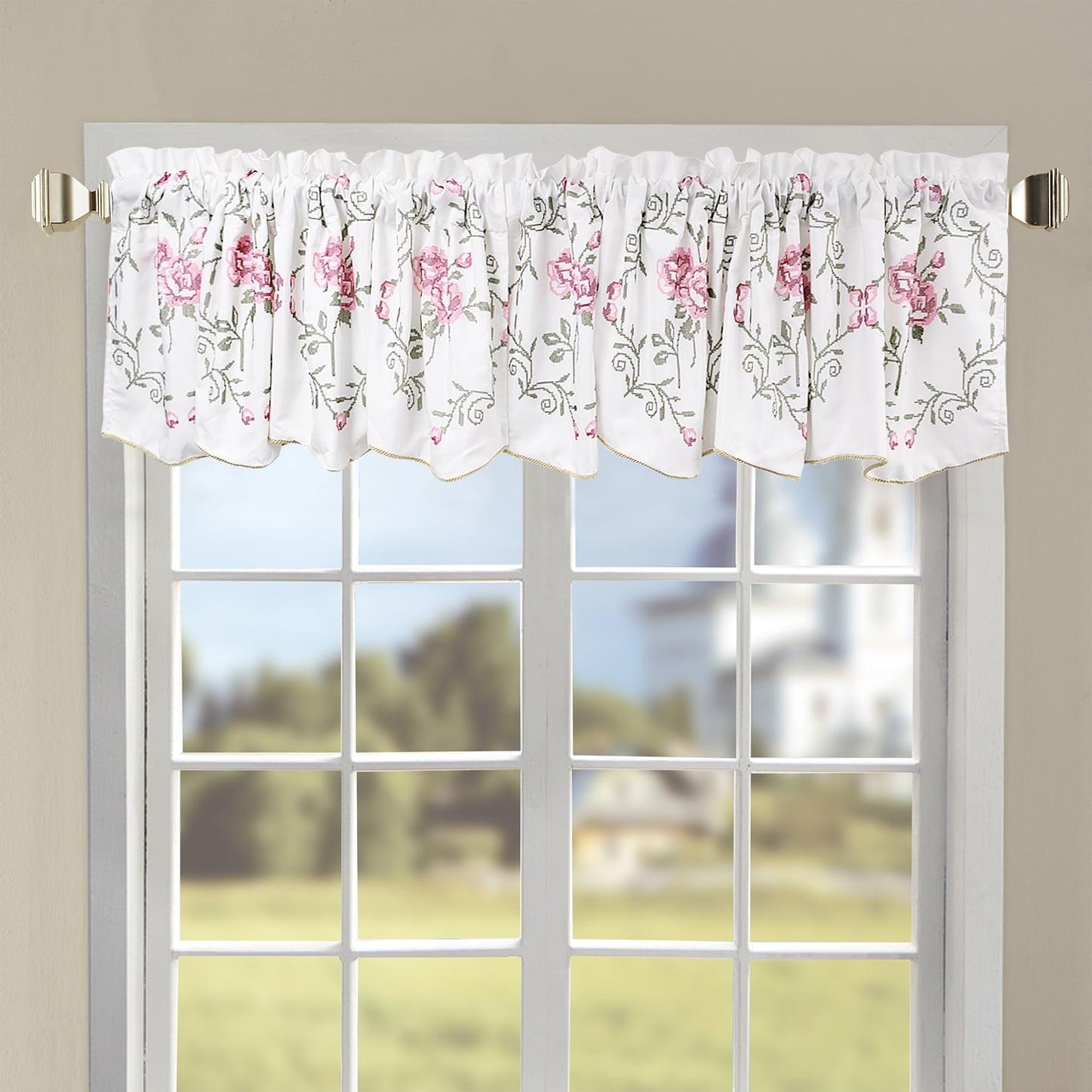 Light Pink Floral Embroidered Scalloped Window Valance