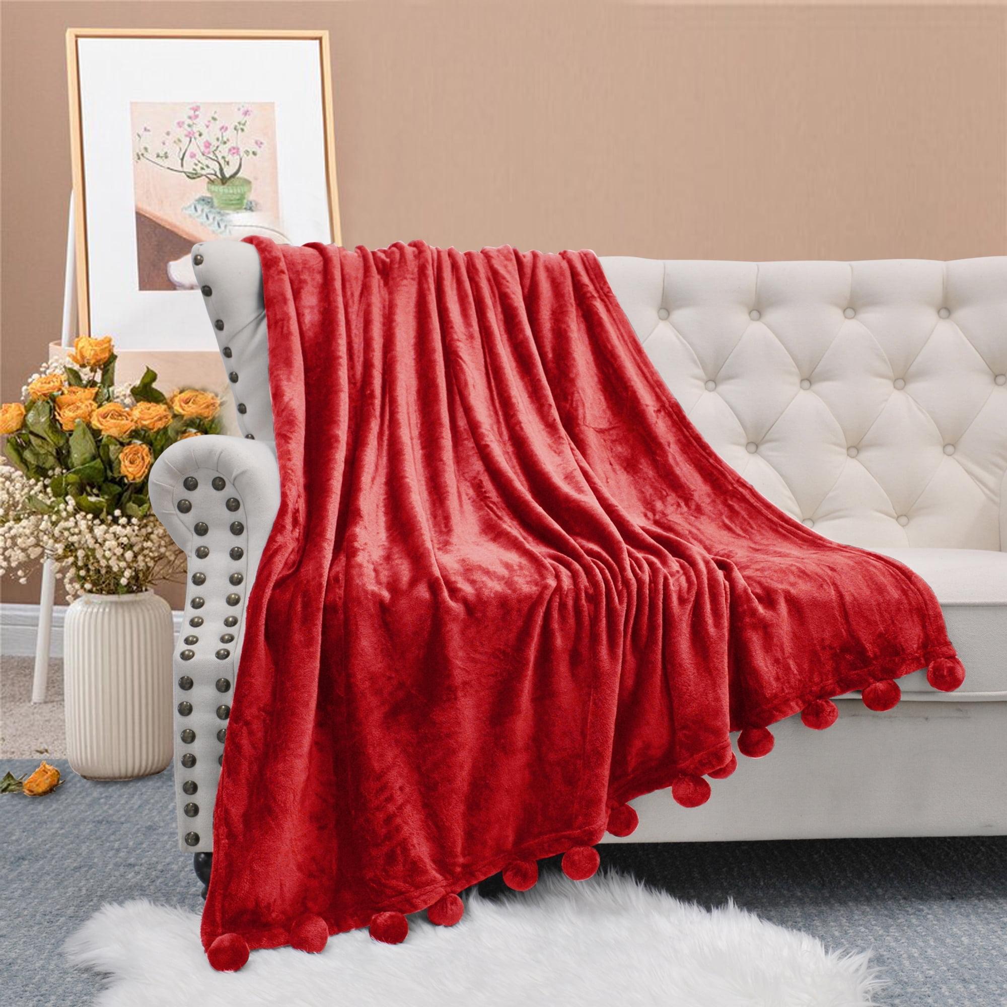 Chili Pepper Red Fleece Pompom Throw Blanket 60" x 80"