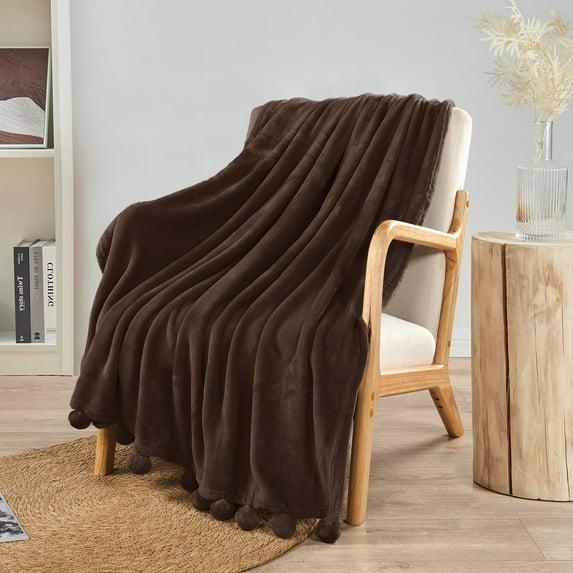 Home Soft Things Flannel Fleece Pom Pom Blanket