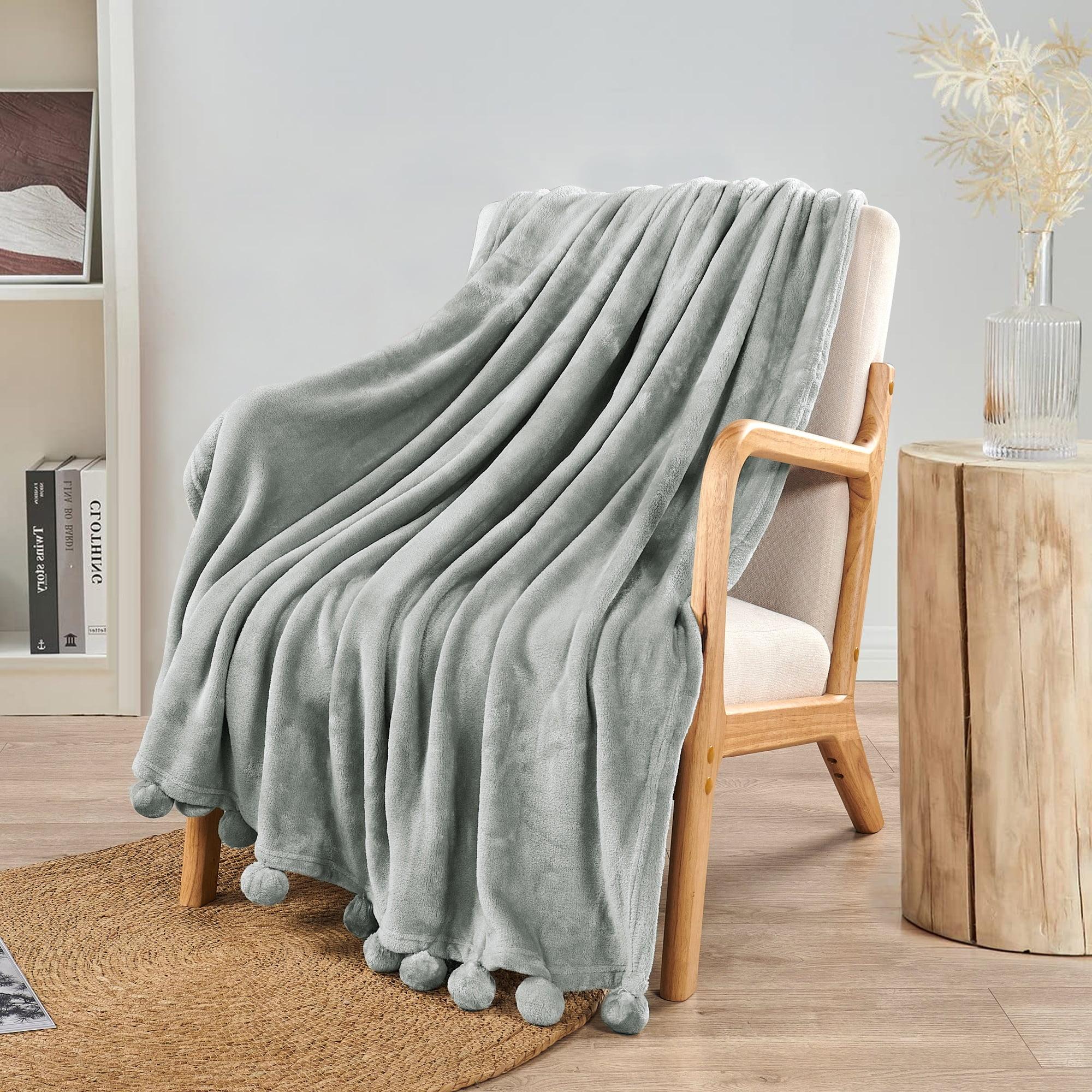 Home Soft Things Flannel Fleece Pom Pom Blanket