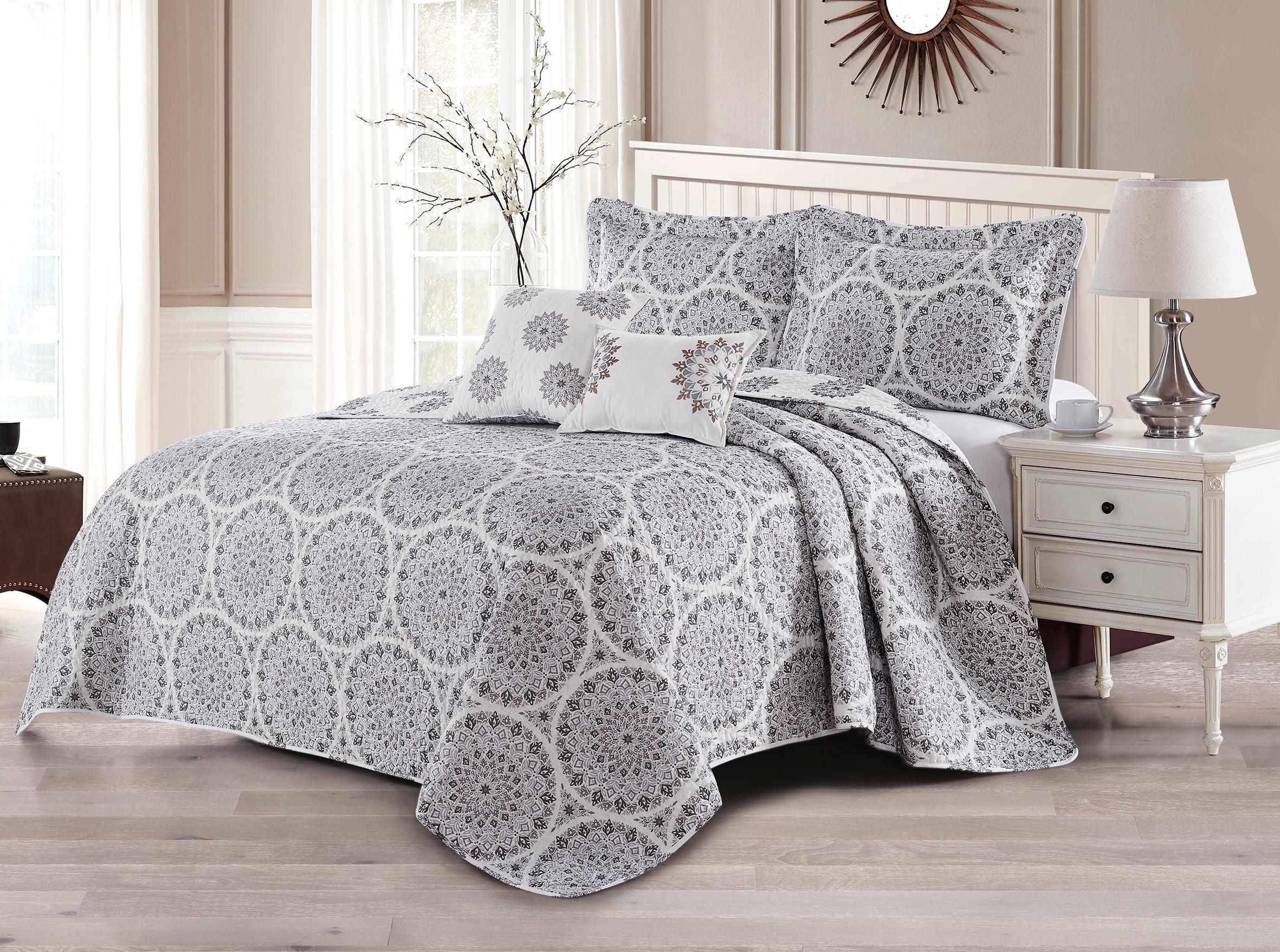 Home Soft Things Serenta Medallion 5-piece Reversible Quilt Comforter Set Light Grey 90" x 90" 90" x 90"