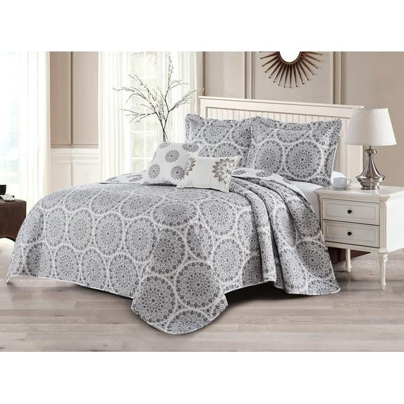 Home Soft Things Serenta Medallion 5-piece Reversible Quilt Comforter Set Light Grey 90" x 90" 90" x 90"