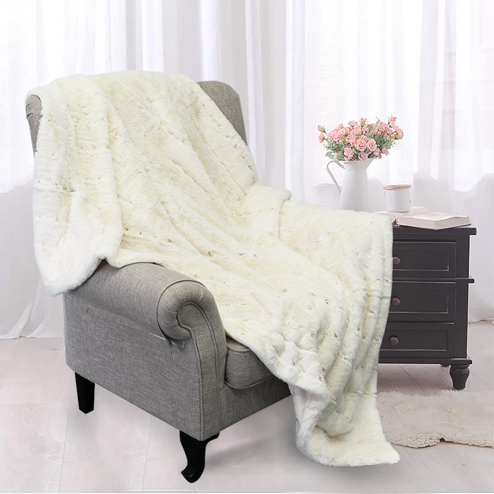 Home Soft Things Stitching Jacquard Faux Fur Throw - Antique White - 50" x 70"