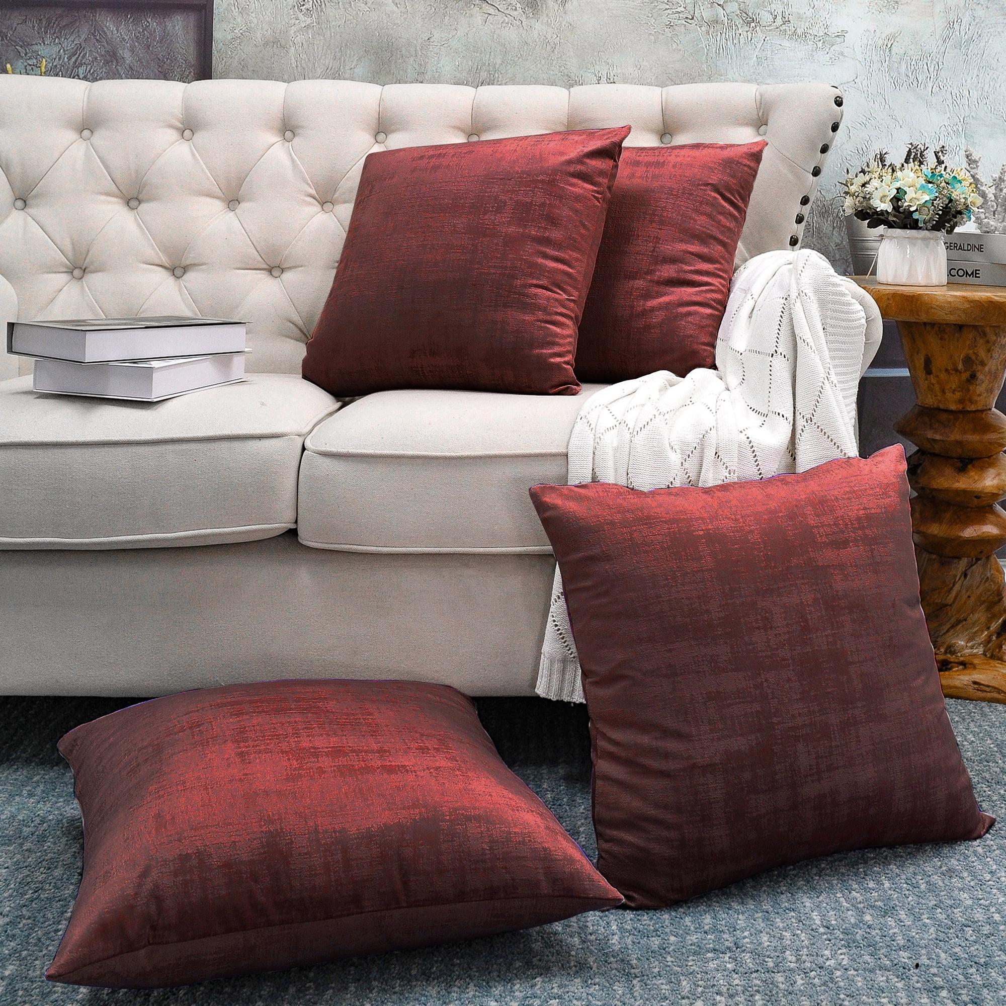 Ruby Wine Textured Velvet Square Throw Pillow Set