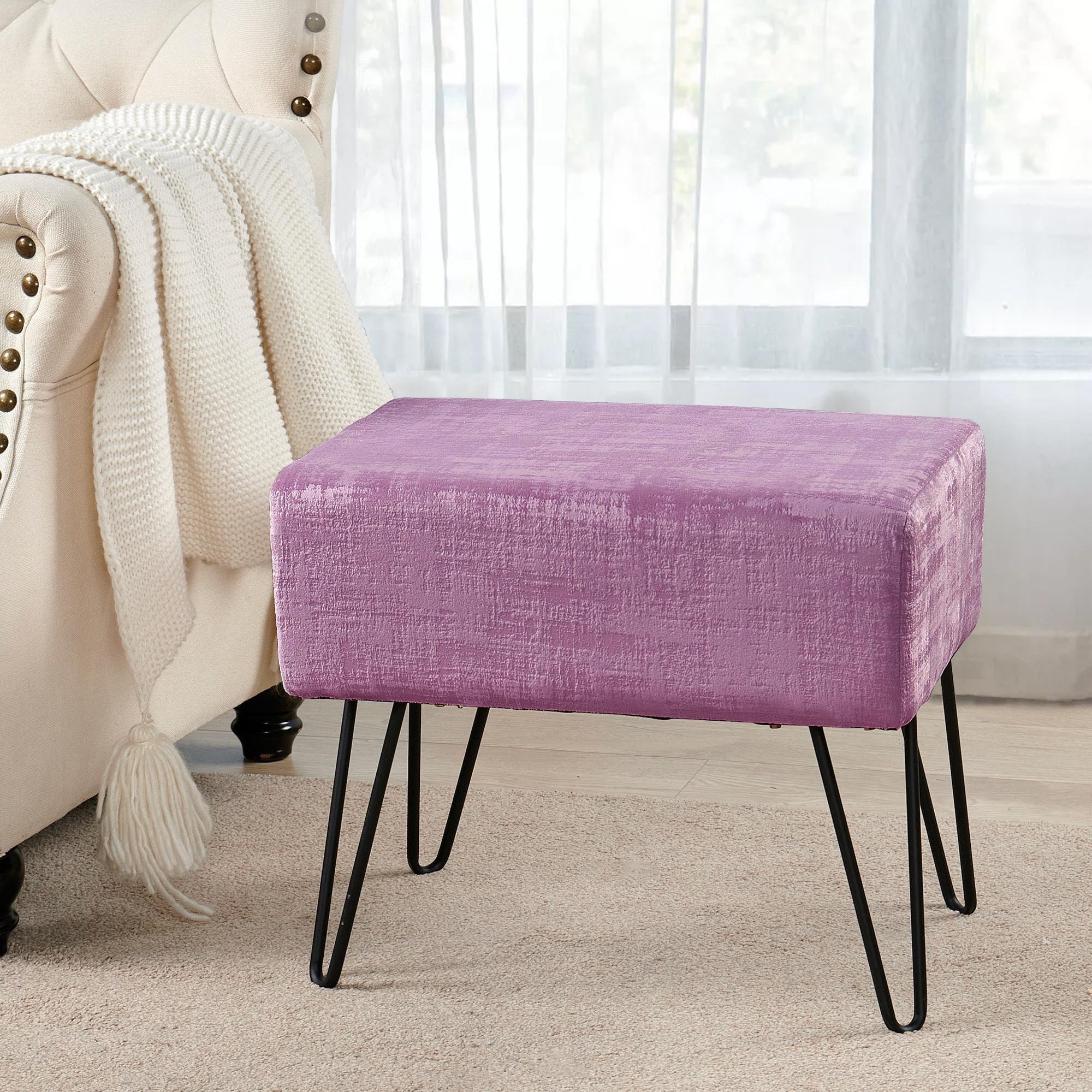 Home Soft Things Textured Velvet Ottoman Stool Chair, Upholstered Footrest with Black Metal Legs, Mauve Shadows, 19" x 13" x 17"