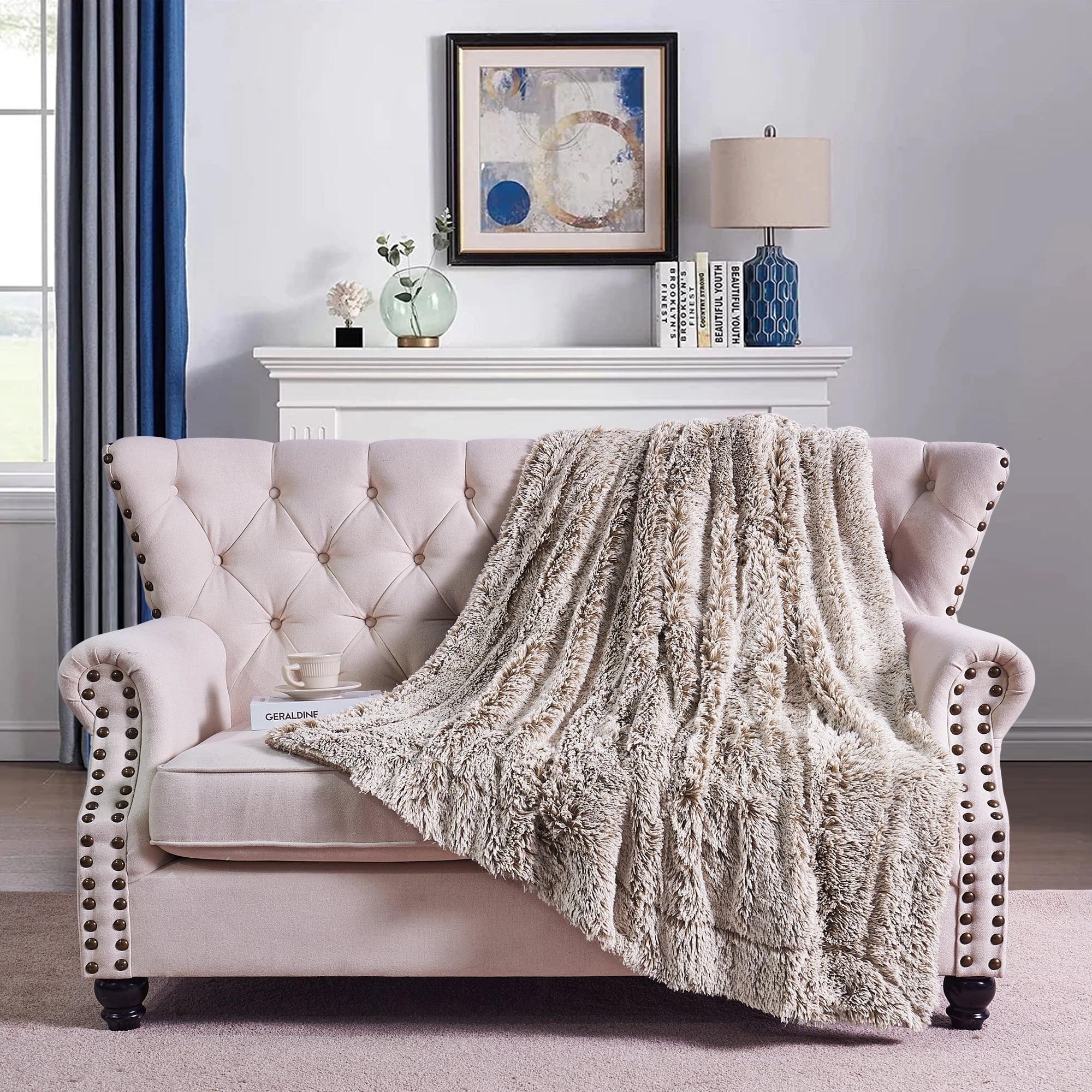 Electric Beige Sherpa Faux Fur Throw Blanket