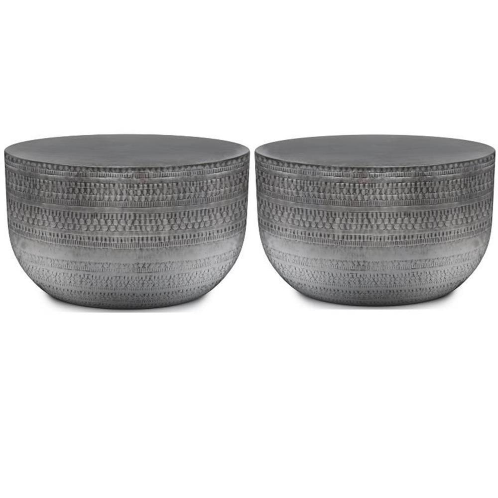 Home Square 2-Piece 30 " Metal Metal Coffee Table Set in Antique Silver