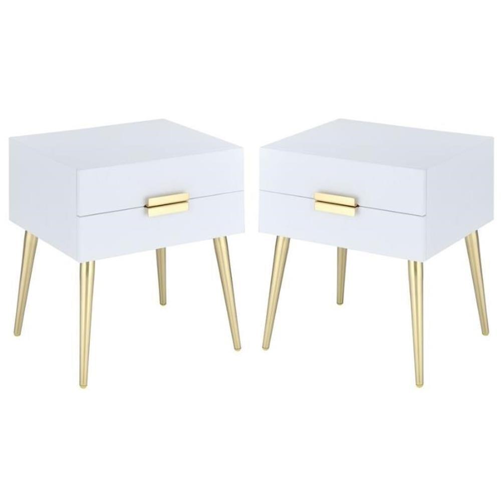 White and Gold Rectangular Wood and Metal End Table Set