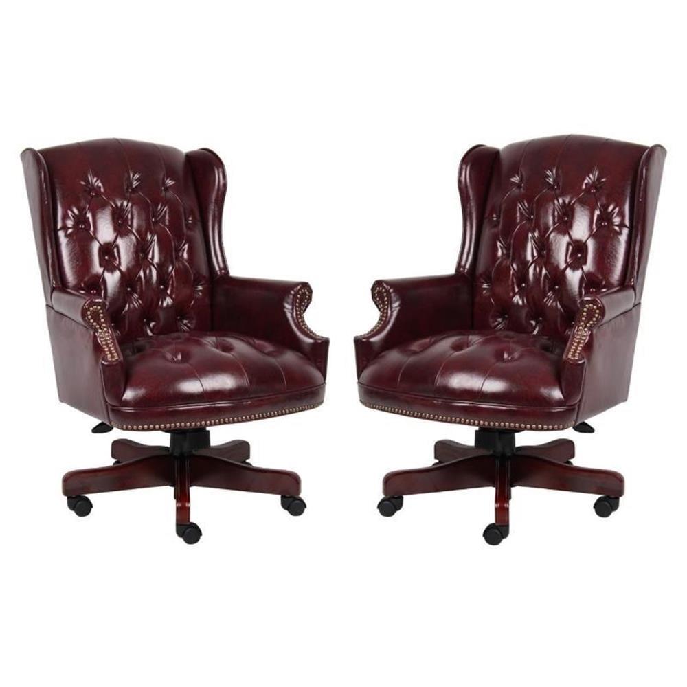 Oxblood Red High Back Leather Executive Office Chair Set