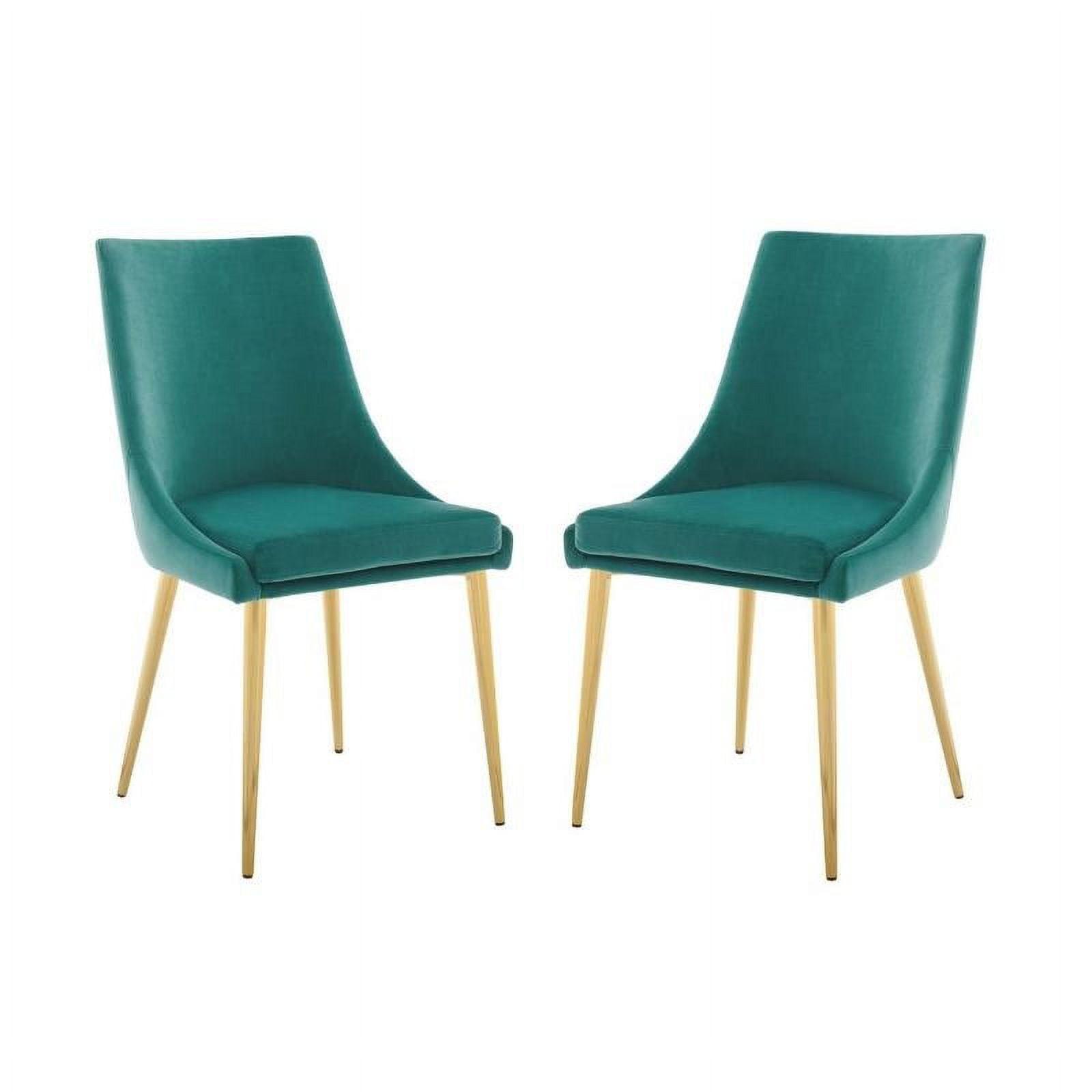 Home Square 2 Piece Modern Velvet Accent Dining Chair Set in Teal Blue