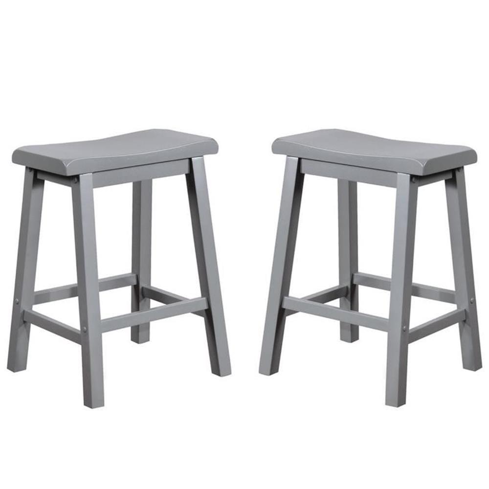 Gray Rubberwood Backless Saddle Counter Stools, 24" Set of 2