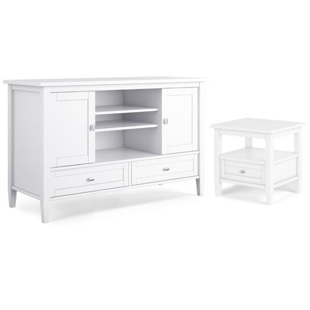 White Solid Wood TV Media Stand and End Table Set