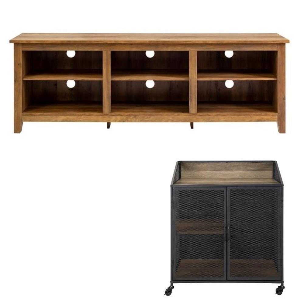 Home Square 2 Piece Set with 70" TV Stand and Bar Cabinet in Rustic Oak