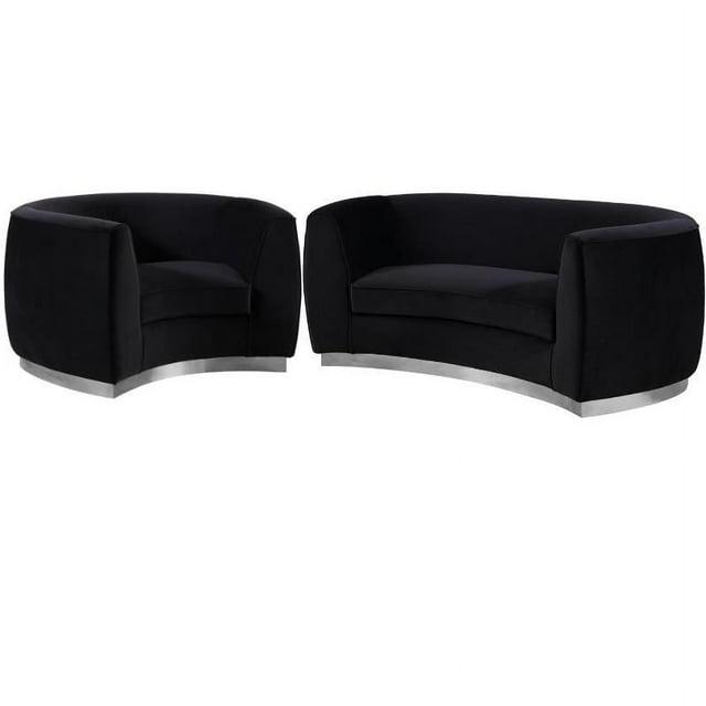 Home Square 2-Piece Set with Accent Chair and Loveseat in Black and Chrome