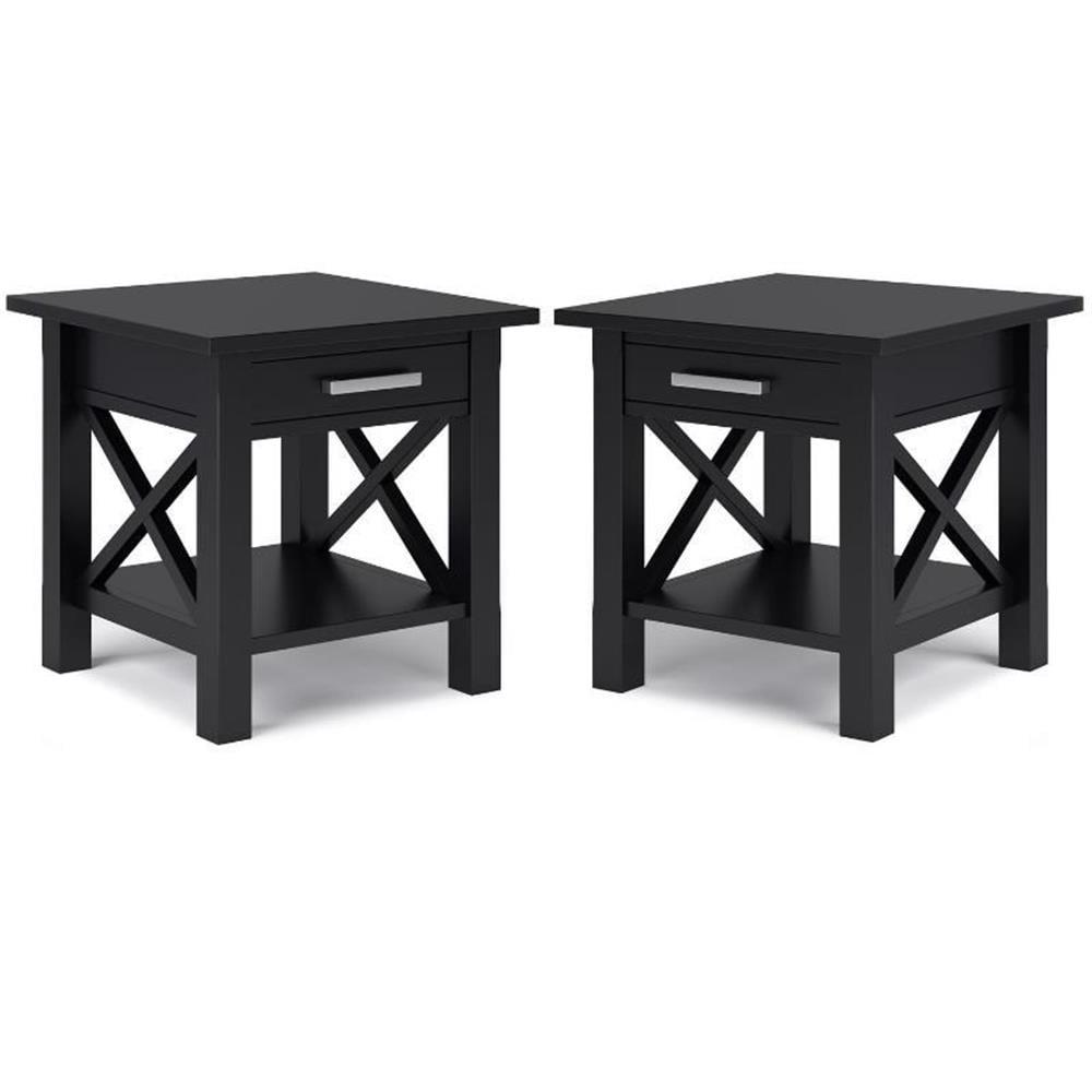 Home Square 2-Piece Solidwood Wide End Table with Storage Set in Black