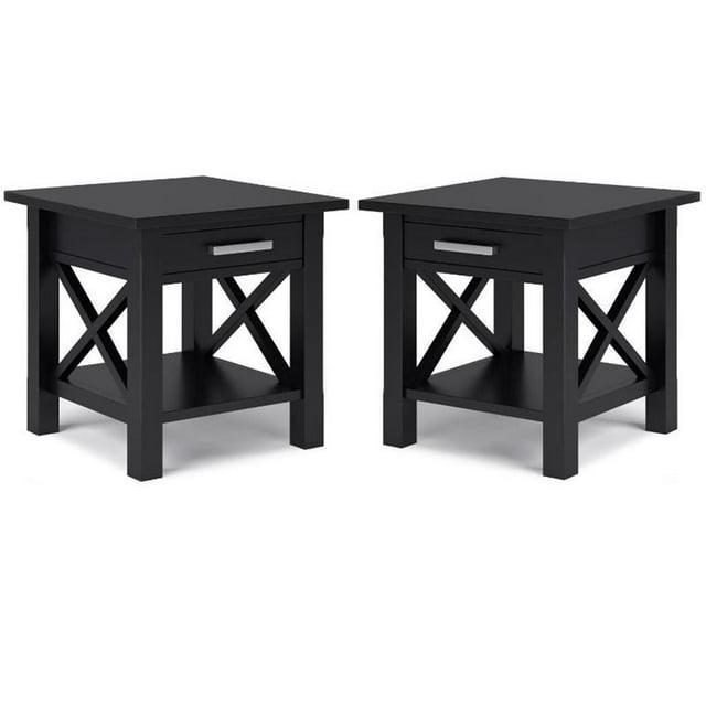 Home Square 2-Piece Solidwood Wide End Table with Storage Set in Black