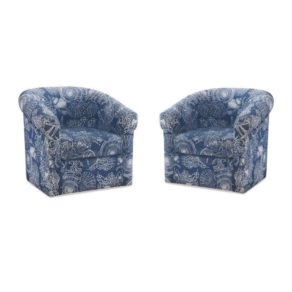 Home Square 2 Piece Swivel Coastal Wood Upholstered Club Chair Set in Blue