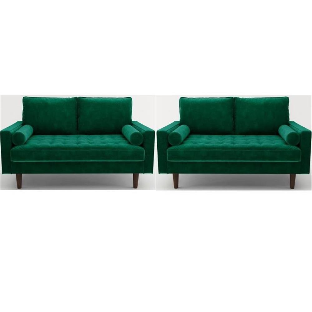 Home Square 2 Piece Velvet Living Room Loveseat Set in Green
