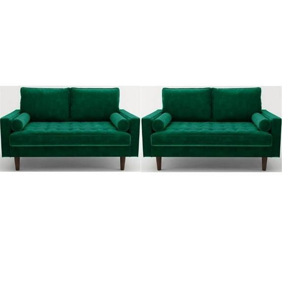 Home Square 2 Piece Velvet Living Room Loveseat Set in Green