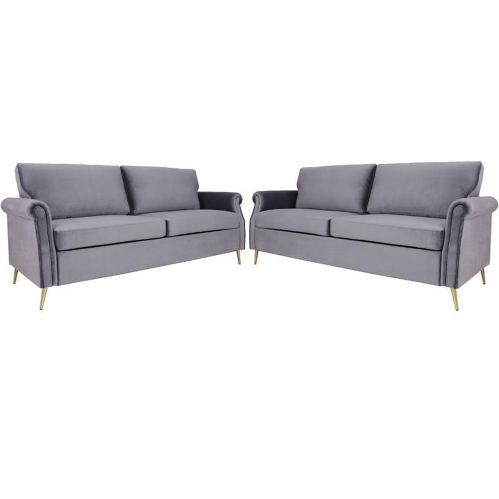 Home Square 2 Piece Velvet Living Room Sofa Set in Gray