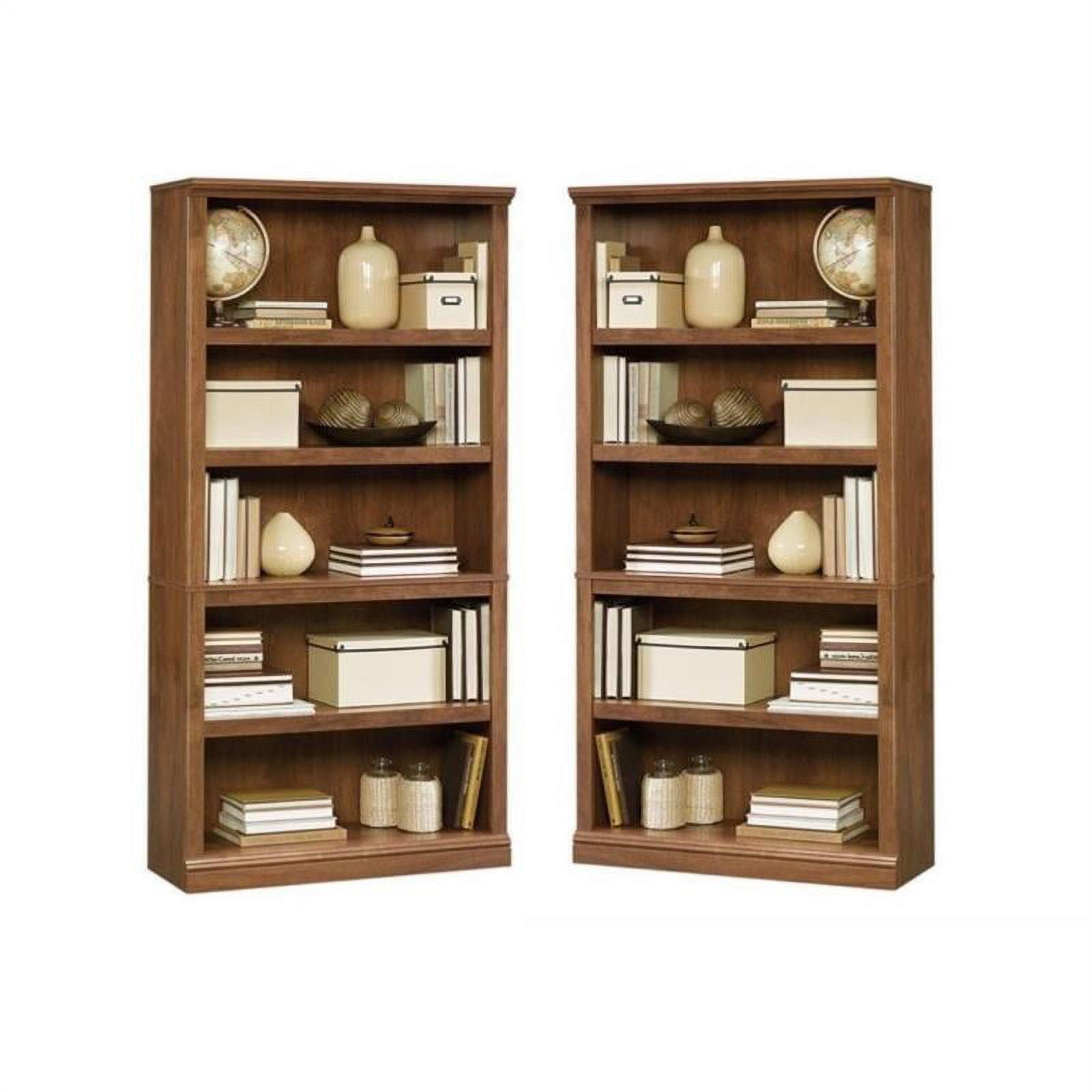 Adjustable Rustic Oak Wood 5-Shelf Bookcase