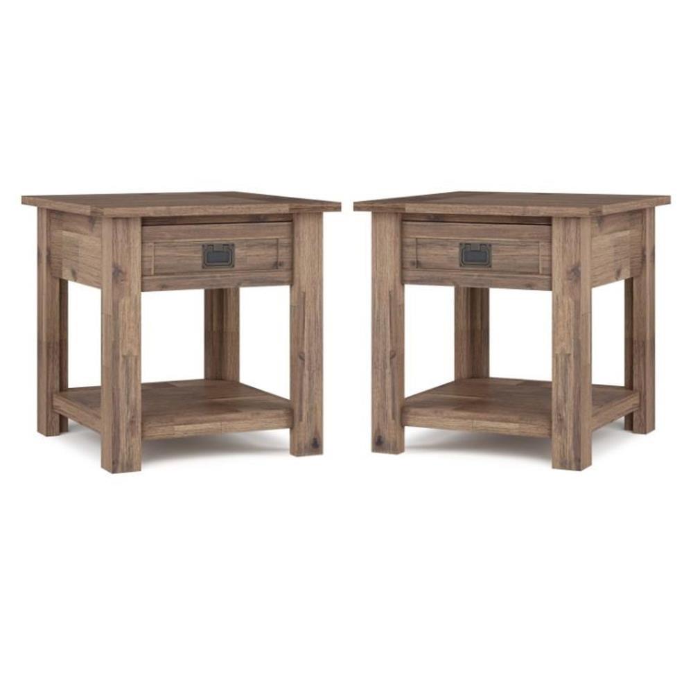 Home Square 2 Piece Wood End Table Set in Rustic Aged Brown
