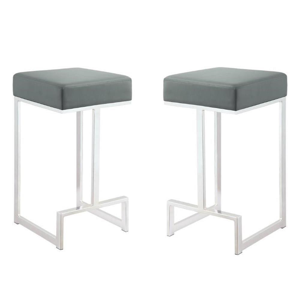 Dorrington Faux Leather Backless Counter Height Stool in Gray/Silver (Set of 2)