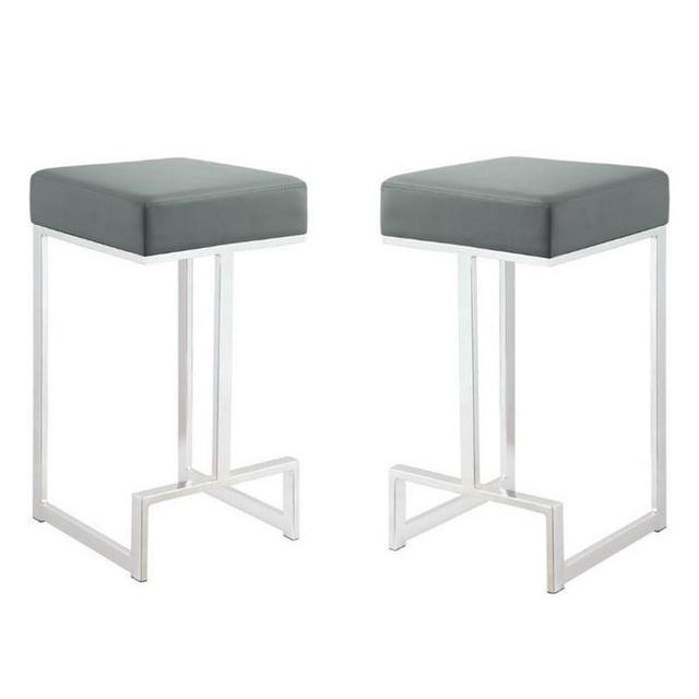 Dorrington Faux Leather Backless Counter Height Stool in Gray/Silver (Set of 2)