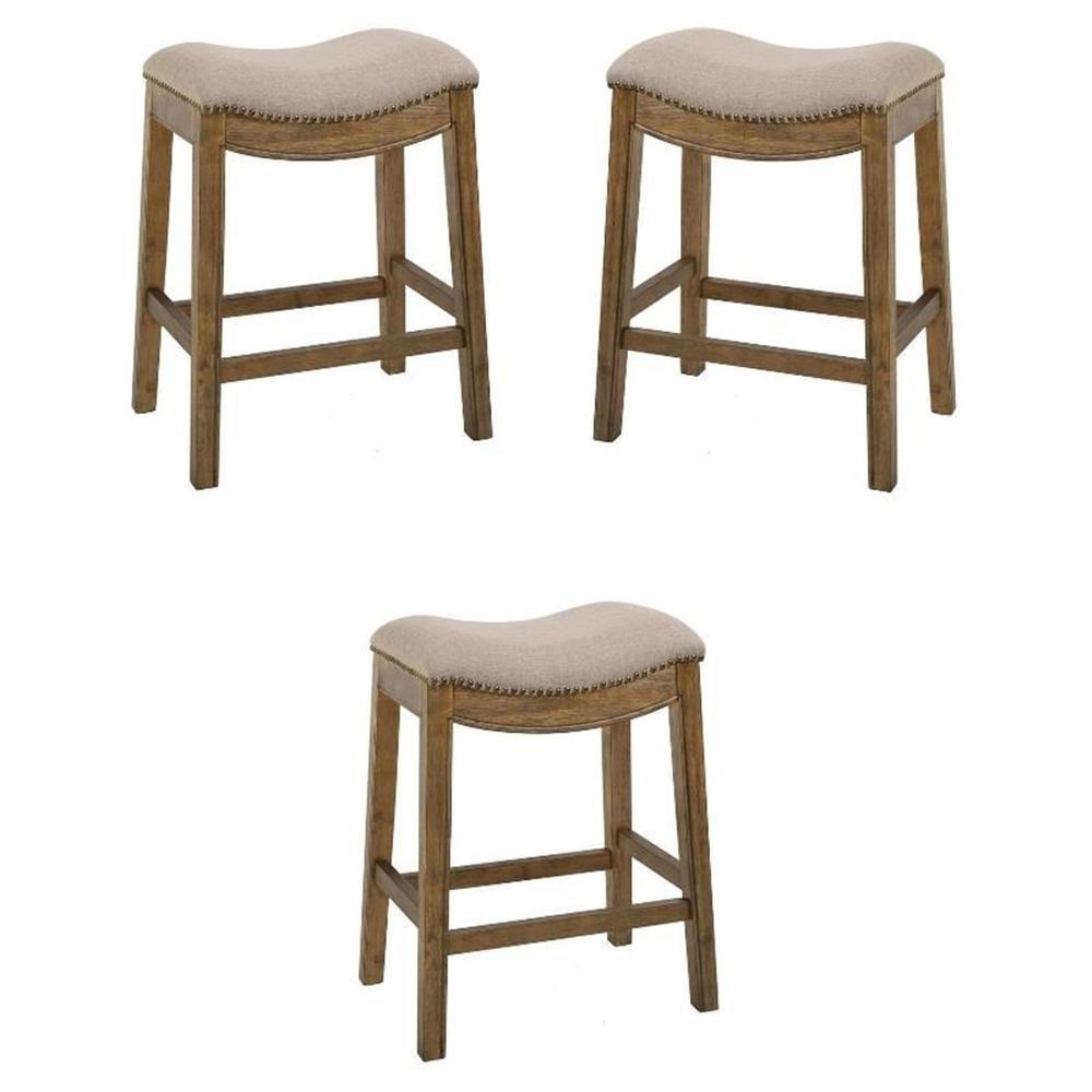 Cream and Honeysuckle Saddle Wood Counter Height Stools, Set of 3