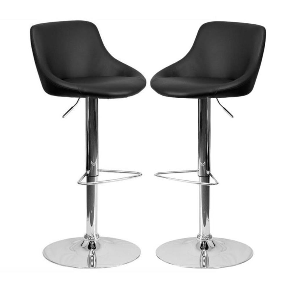 Emma and Oliver 2 Pack Contemporary Black Vinyl Bucket Seat Adjustable Height Barstool-Chrome Base