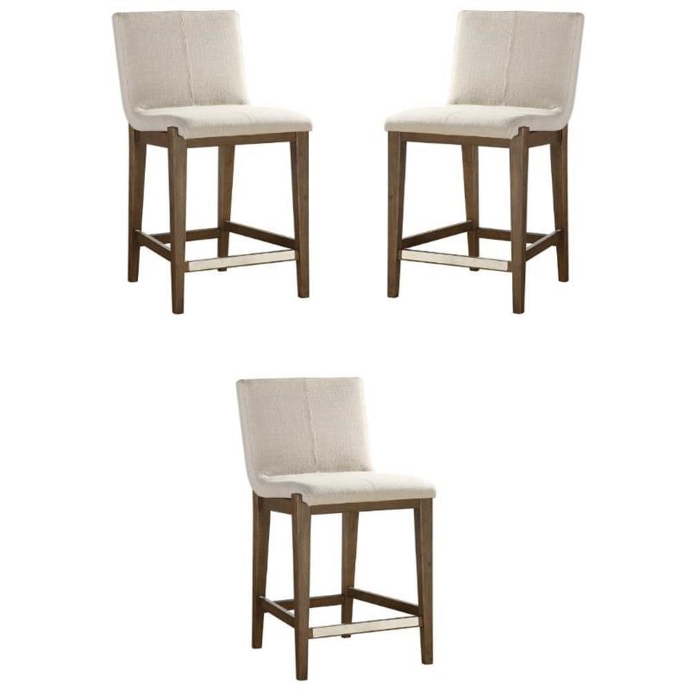 Beige and Walnut Upholstered Counter Stool Set of 3