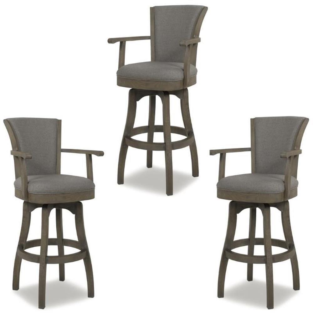 Dark Heathered Grey 30" Swivel Bar Stools with Armrests, Set of 3