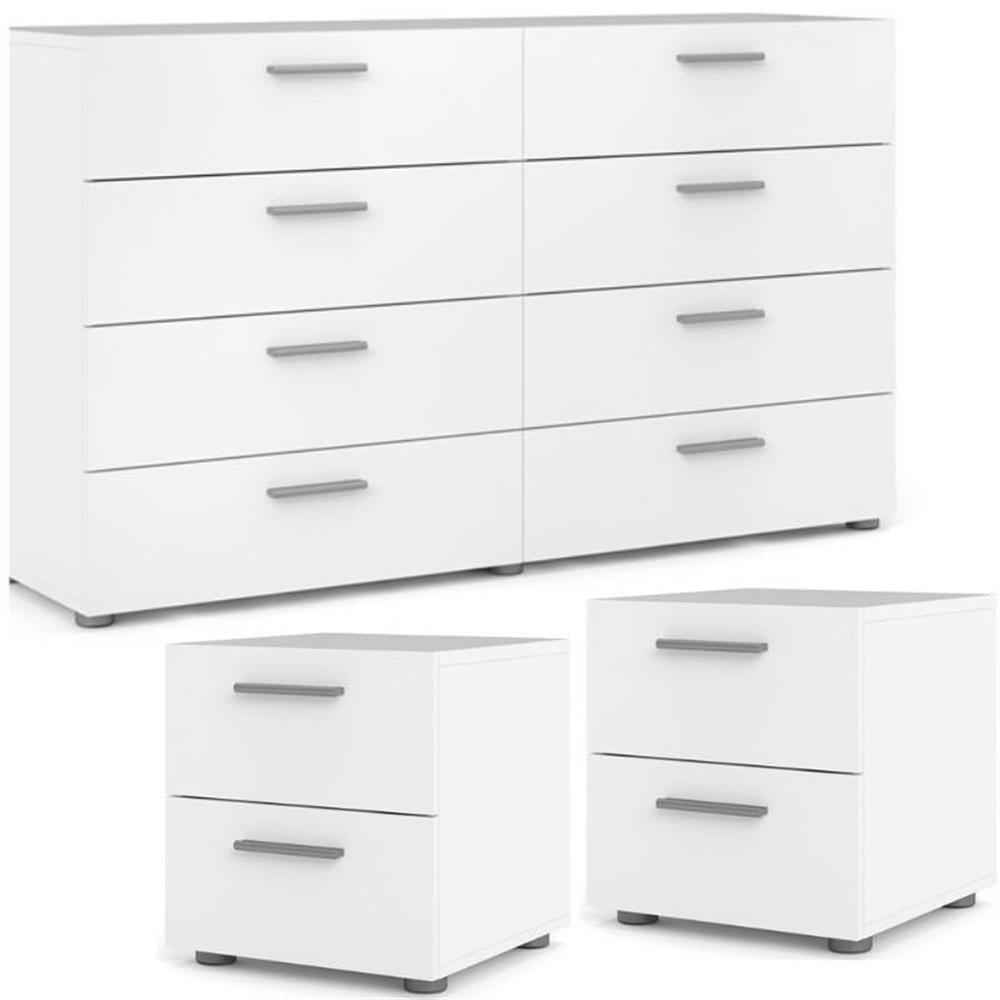 Austin Contemporary 3-Piece White Bedroom Set with Double Dresser and Nightstands