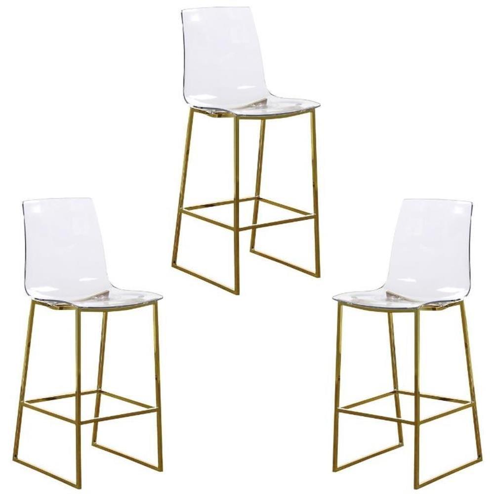 Elegant Gold Metal and Acrylic 3-Piece Counter Stool Set